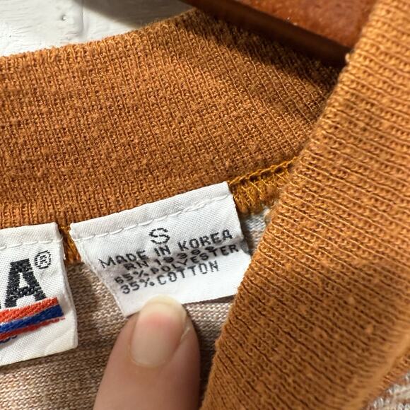 Vintage 90s Brittania Gray Orange Striped Tshirt Pocket Tee Mens Sml Fall Skater - Picture 8 of 10